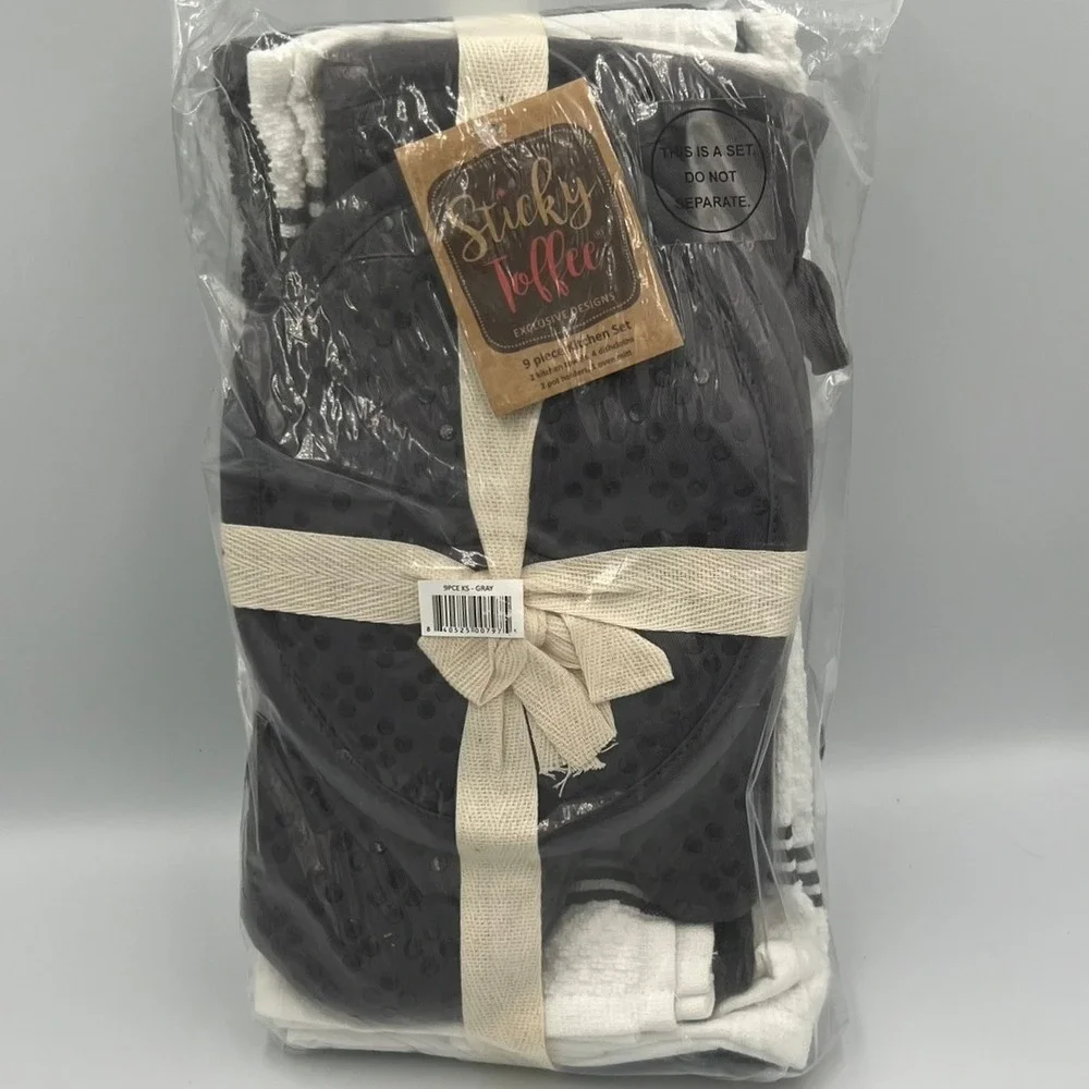 Sticky Toffee Kitchen Set 9 Piece Gray Silicone Cotton Brand New